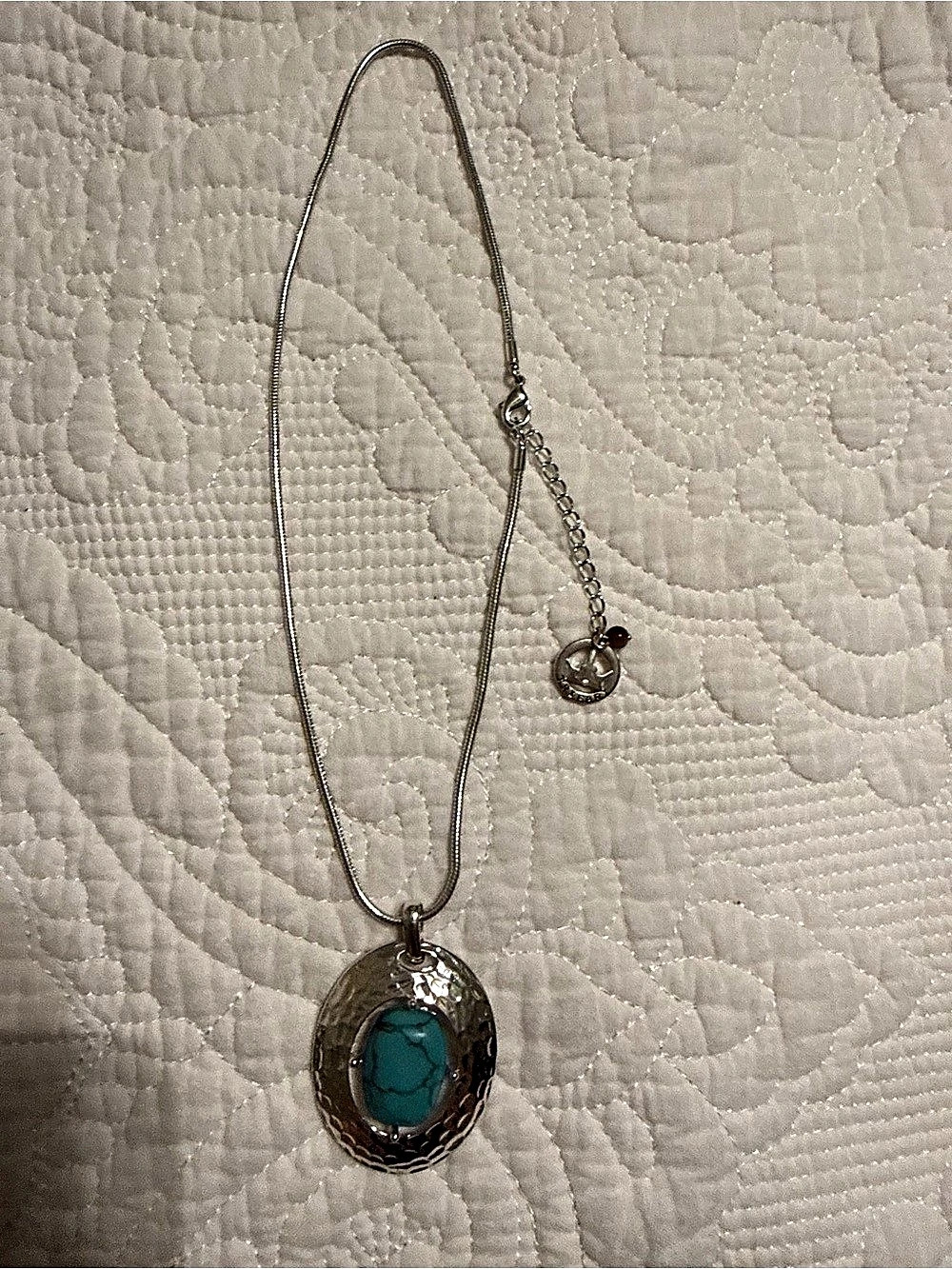 Trifari Turquoise Pendant Necklace in Silver & Blue